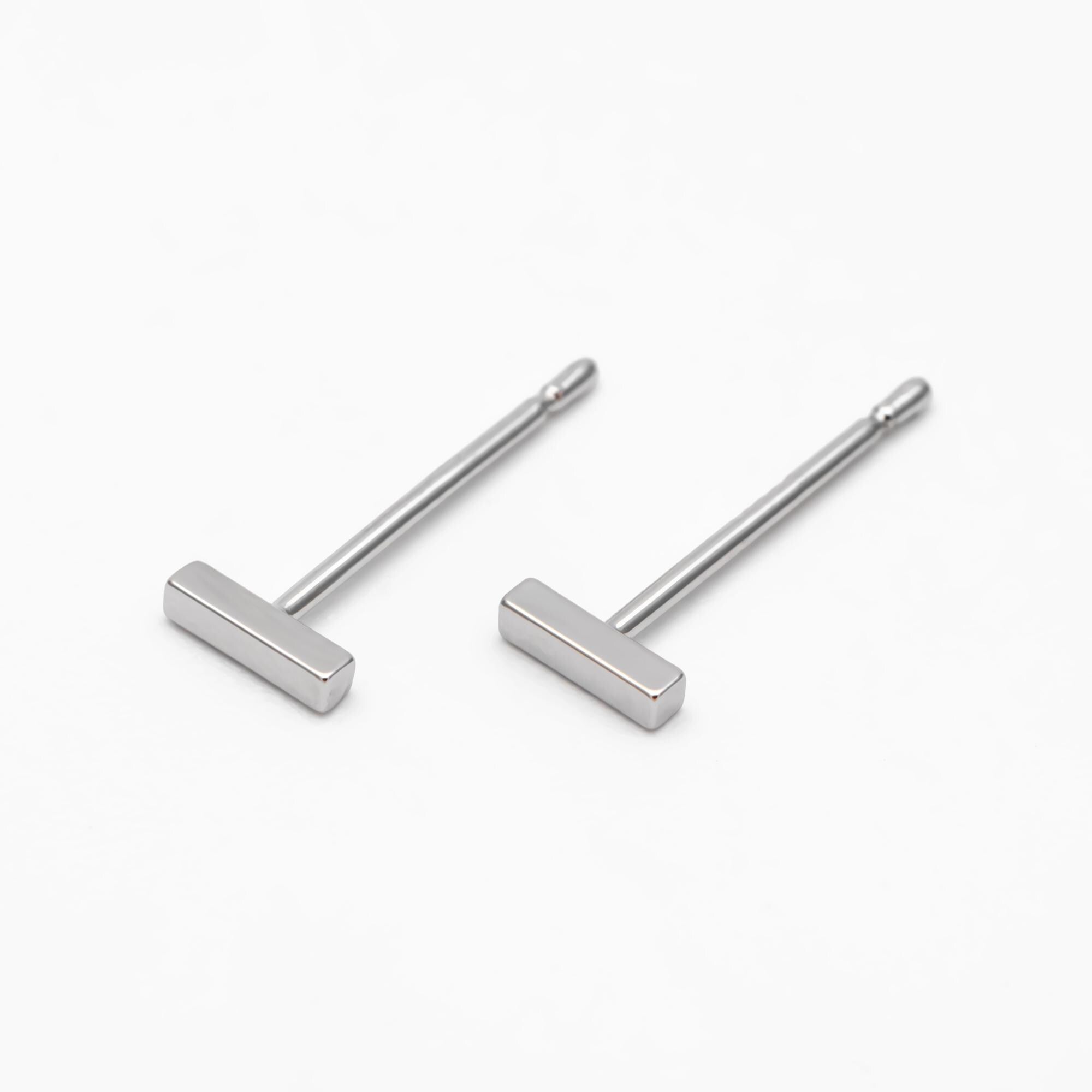 10pcs Gold/ Silver Bar Ear Posts, Gold/ Rhodium plated Brass Earring Findings, Stud Earring Components (GB-4217-E)